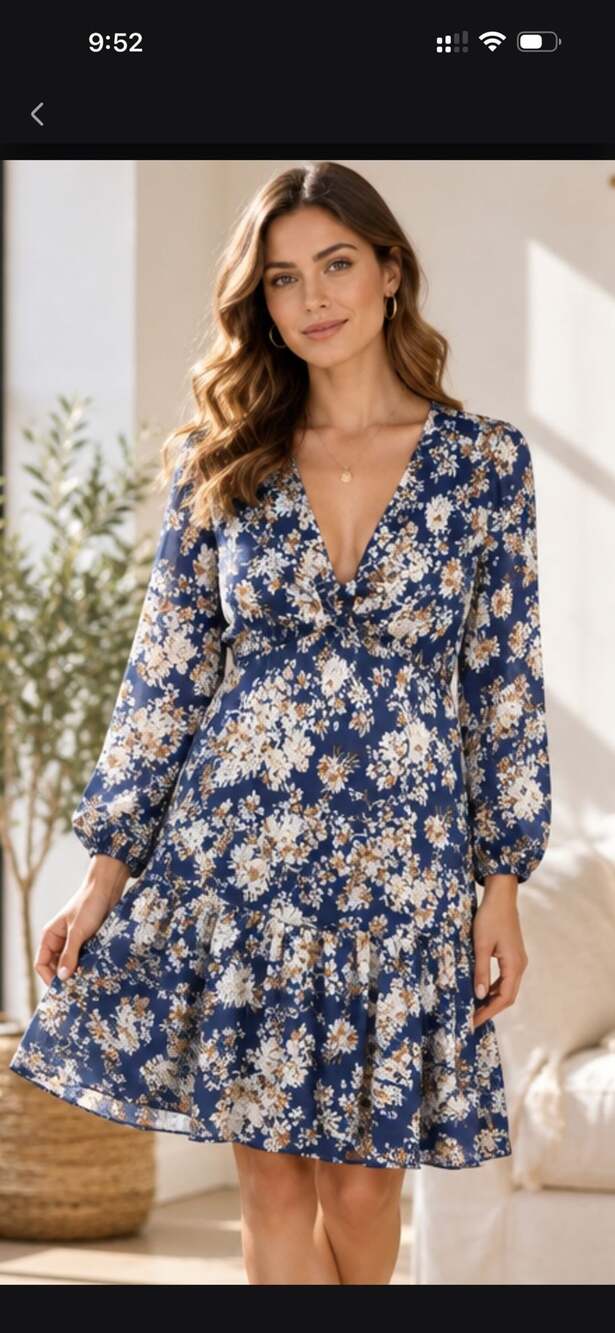 Sage Collective Floral V Neck Mini Dress Size 14 Blue Long Sleeve Ruffle